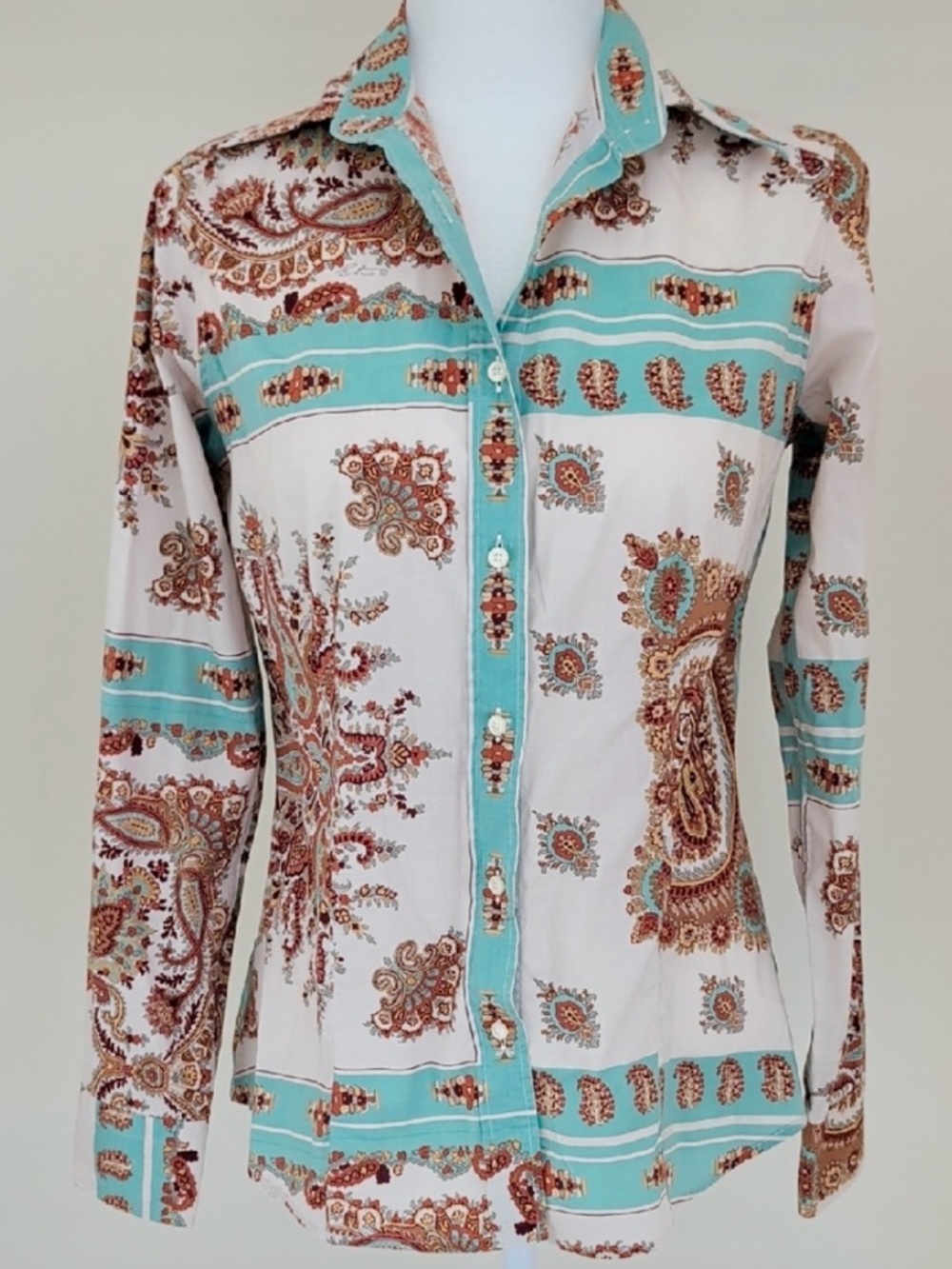 Etro | Turquoise Paisley Blouse / Shirt, Sz 44 fits 4-6 ♥ Like new! - Picture 7 of 7